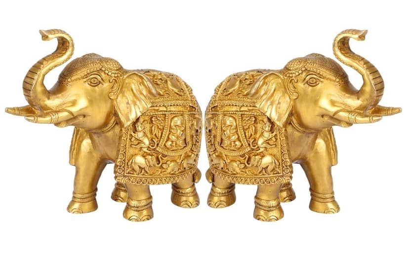 ARTVARKO Brass Elephant Pair (2 Pcs) | Lucky Figurine- Home D�cor Gifts Item (7" H,8.5" L, 6 Kg.) view 2