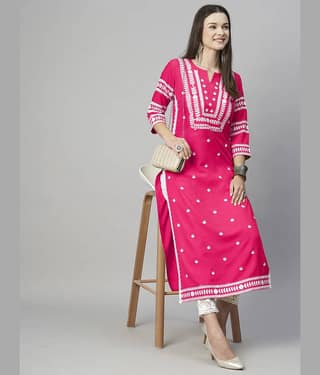 anushansa Pack of 1 Rayon Embroidered Straight Women's Kurti - ( Yellow )