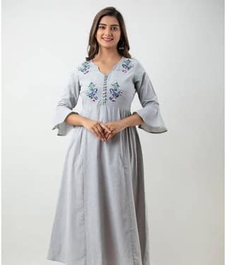 MAUKA - Light Grey Rayon Women's Flared Kurti ( Pack of 1 )