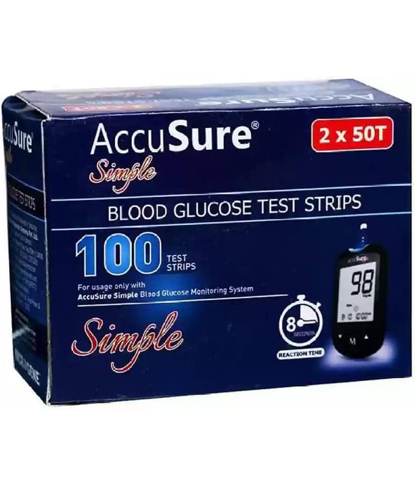 ACCUSURE Simple Blood Glucose Test Strips - 100 Strips (Pack of 2X50)