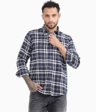TrendiVastra Cotton Blend Slim Fit Checks Full Sleeves Men's Casual Shirt - White ( Pack of 1 )