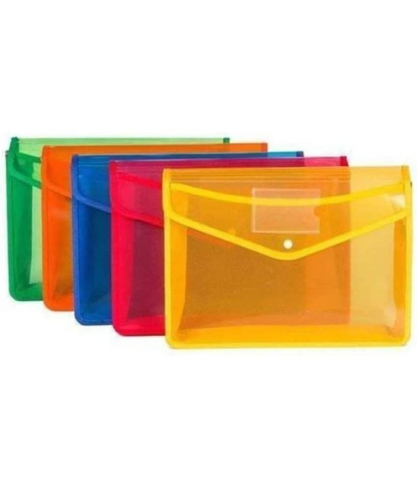 RAVARIYA GRAPHICS Envelope FolderTransparent Poly Plastic A4 Documents File Storage Bag with Snap Button Set of 5/Certificate File Holder/Document Folder for Certificates A4/Legal/Bag for Document