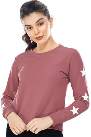 Zeyo Women Cotton Black Star Printed Full Sleeve Crop Top
