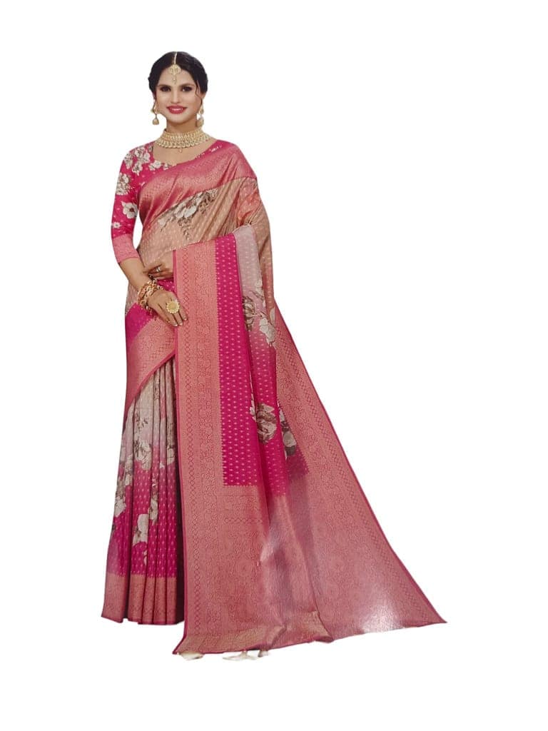 Pink Saree With Blouse view 4
