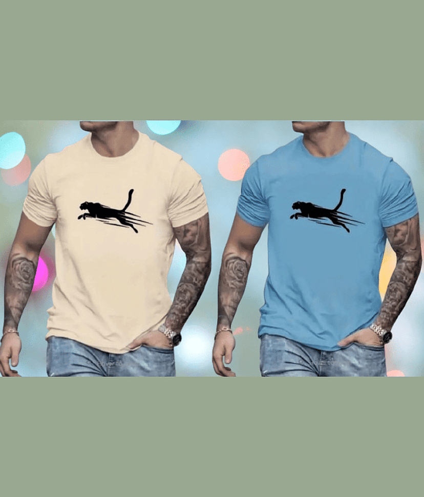 ELBATROSS Polyester Regular Fit Printed Half Sleeves Men's Round T-Shirt - Multicolor1 ( Pack of 2 )
