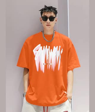 Leotude Men Cotton Blend Oversized Fit Printed T-Shirt ( Orange )