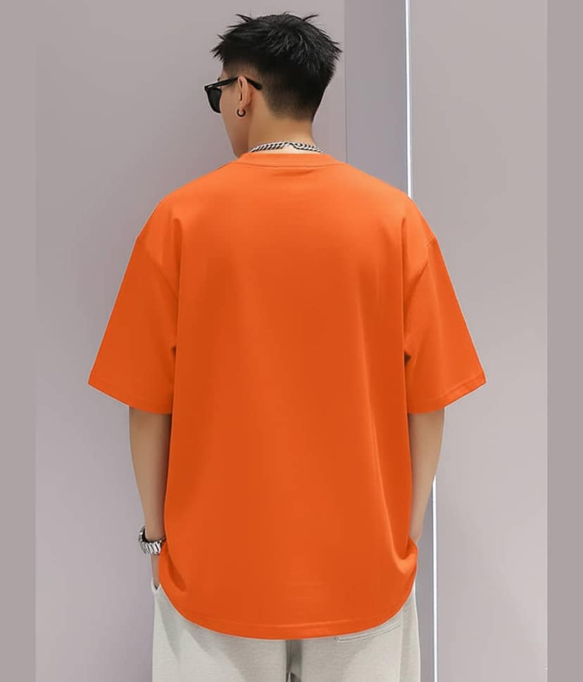 Leotude Men Cotton Blend Oversized Fit Printed T-Shirt ( Orange ) view 2