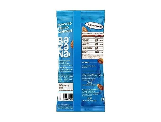 Bazana Roasted Salted Almonds | Nourishing Snack on-the-go | Crunchy and Savory Delight | Ideal for Culinary Creations | Packed with Protein and Fiber, 20g, Pack of 15 view 3