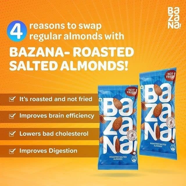 Bazana Roasted Salted Almonds | Nourishing Snack on-the-go | Crunchy and Savory Delight | Ideal for Culinary Creations | Packed with Protein and Fiber, 20g, Pack of 15 view 4