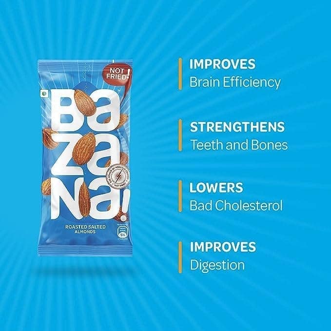 Bazana Roasted Salted Almonds | Nourishing Snack on-the-go | Crunchy and Savory Delight | Ideal for Culinary Creations | Packed with Protein and Fiber, 20g, Pack of 15 view 5