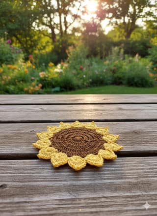 Sakha Crochet Sunflower Coaster Yellow Brown