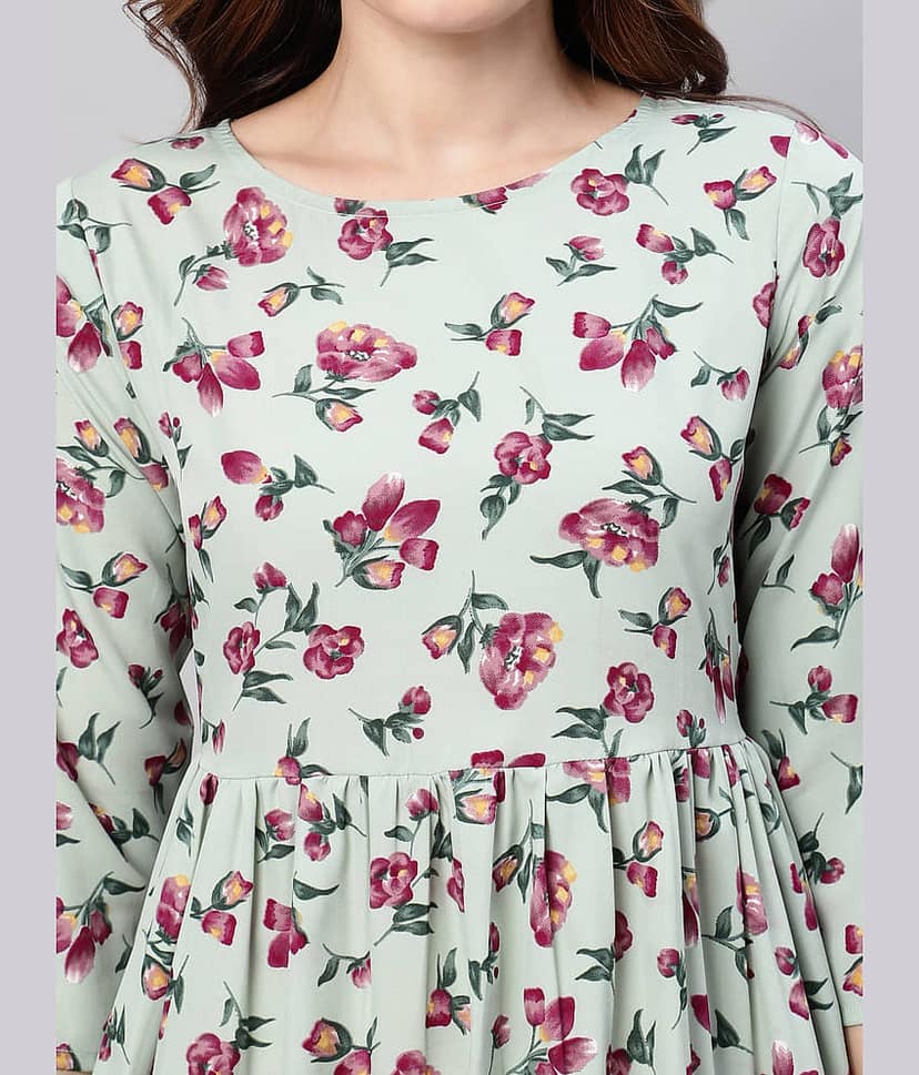 Flamboyant Women Cotton Blend Printed Fit & Flare Dress ( Blue ) view 2