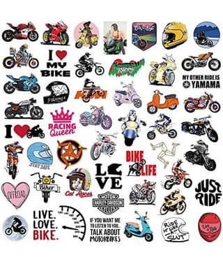 iDream Motor Cycle Bike Theme Waterproof Vinyl Sticker for Laptop, Desk, Skateboard, Luggage, Guitar, Furniture, Toy, Scrapbook (Set of 50)