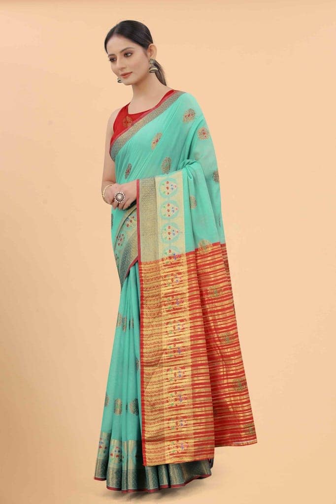 Women's Pure Cotton Woven Saree With Unstiched Blouse Piece view 3