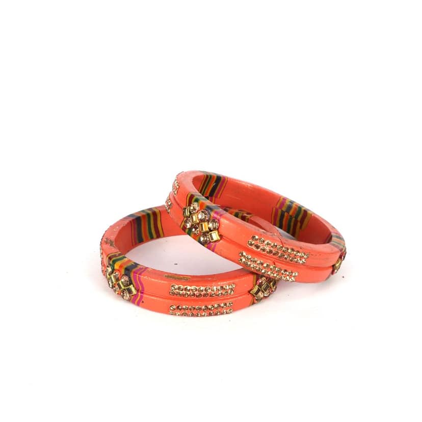 Rajasthani Lac Bangles In Beautiful New Design - Peach view 4