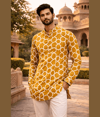 Frionkandy Cotton Printed Regular Kurta For Men ( Multi )