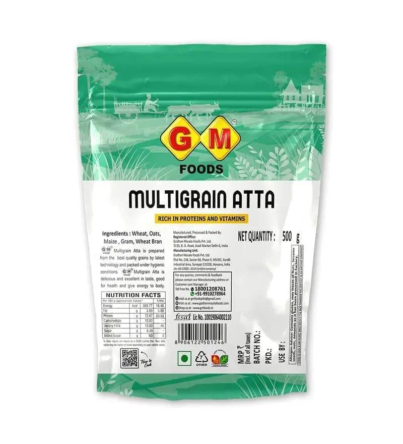 GM Foods Multigrain Atta 500g | High Protein & Vitamin-Rich Flour | No Additives or Preservatives | Healthy Whole Grain Atta for Roti, Chapati, Paratha & Everyday Balanced Meals view 4