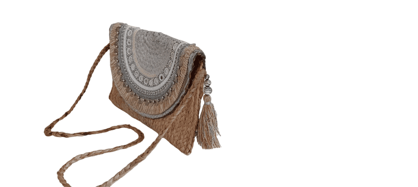 Jute Sling Bag with Embellishments and Beautiful Handmade Tassel view 3