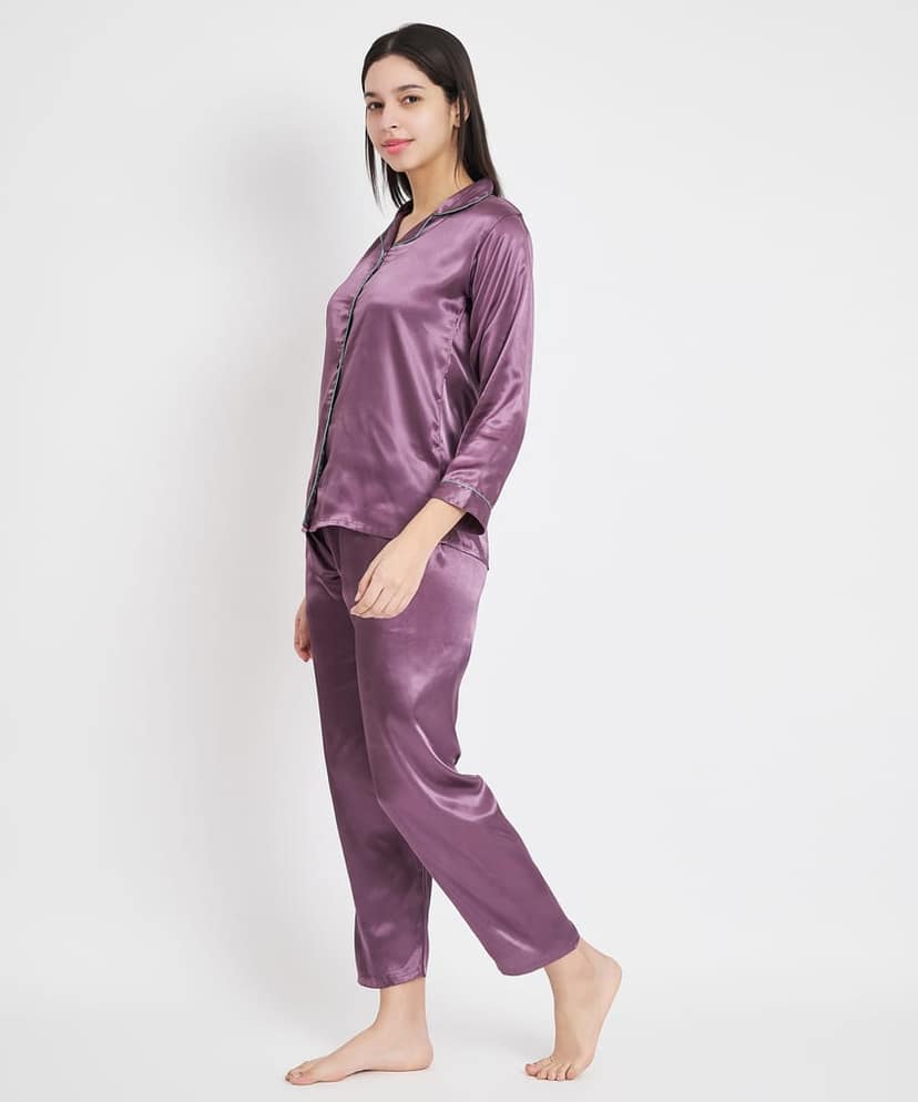 KOI SLEEPWEAR Premium Satin Night Suit Lavender view 6