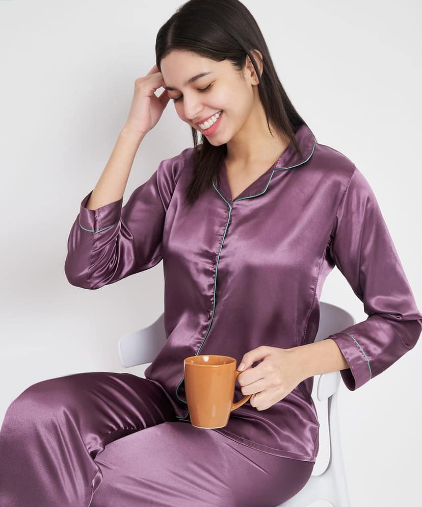 KOI SLEEPWEAR Premium Satin Night Suit Lavender view 8