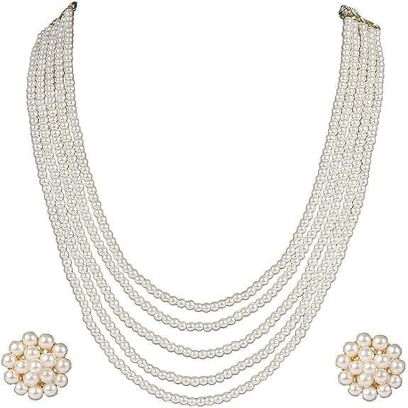Manbhar Gems - Crystal Gemstone Beads Necklace Set for girl and Women 5 layer Mala With Stud Earring stylish traditional Pearls Necklace Beaded Fashion jewellery view 2