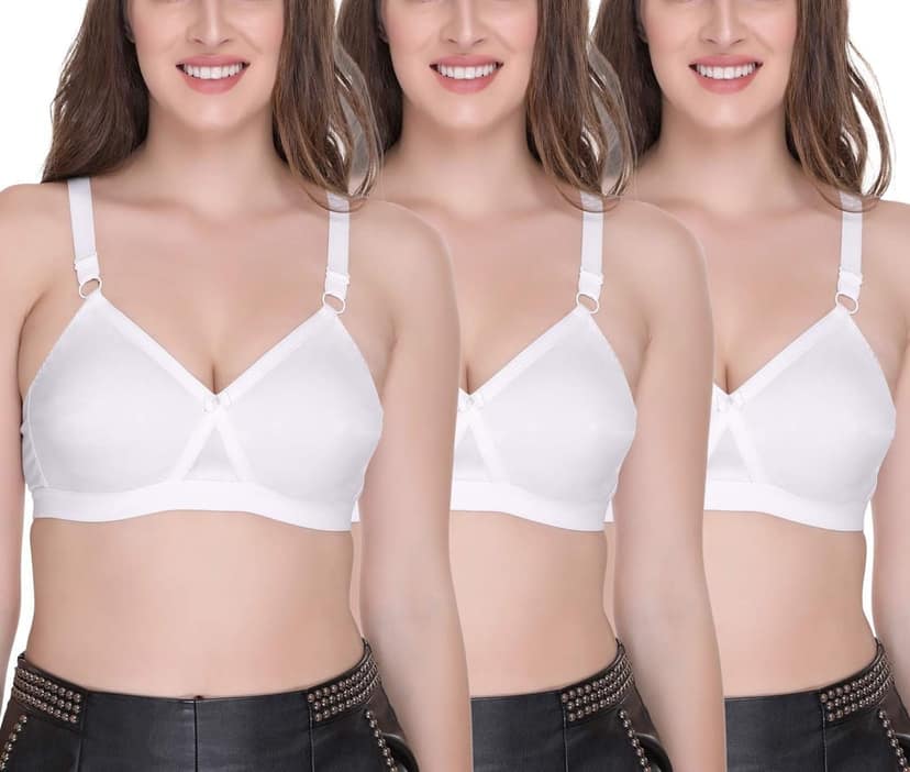 SONA Women's Super-Fit T-Shirt Bra Full Coverage Non Padded Cotton Pack of 3