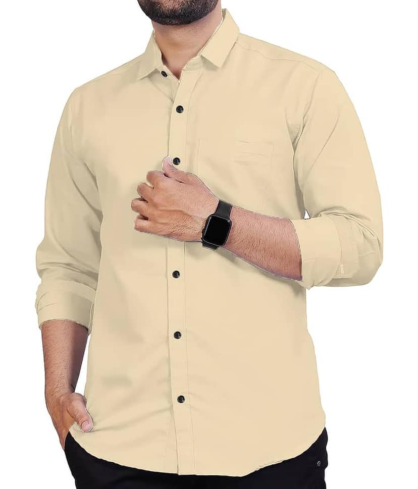 Apektra Cotton Blend Slim Fit Solids Full Sleeves Men's Casual Shirt - Beige ( Pack of 1 ) view 2