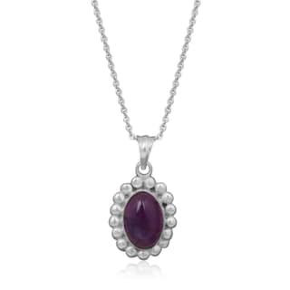 Natural Amethyst Sterling Silver Oval Gemstone 925 sterling silver Pendant for Women