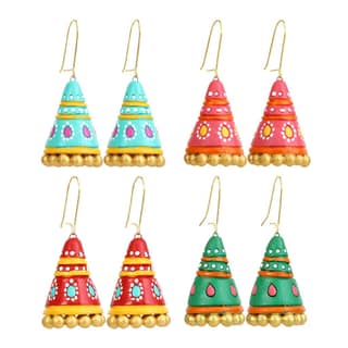 EKAM EK terracotta earrings set in jhumki style, multicolour,medium size, for casual and formal ocassion