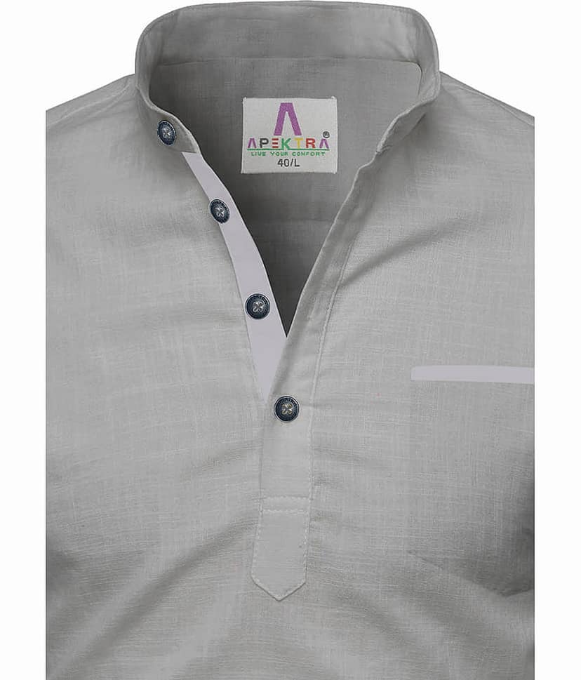 Apektra Grey Cotton Men's Shirt Style Kurta ( Pack of 1 ) view 2