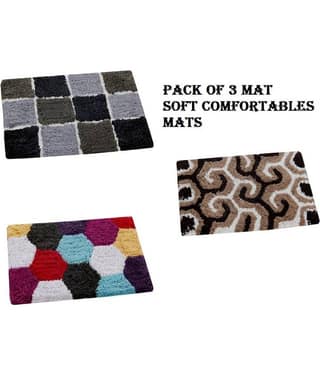 Aazeem Antiskid Cotton Door Mat ( 60 X 40 cm ) Set of 3 Black