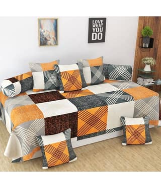 Homefab India Microfibre Multi 3D Print Diwan Set 8 Pcs