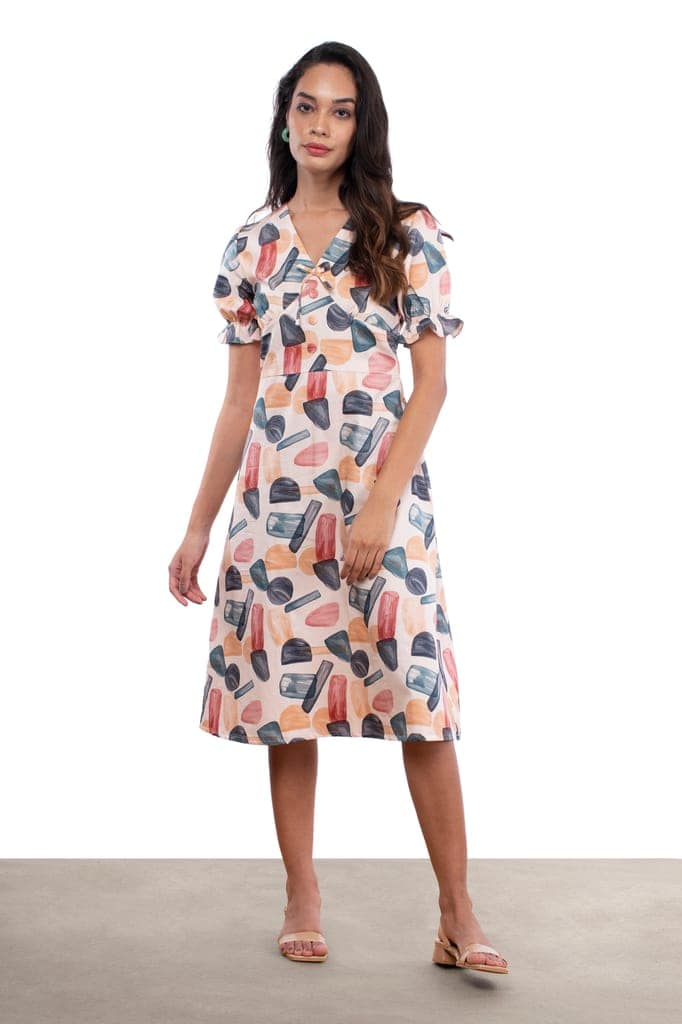ABSTRACT PRINTED MIDI DRESS view 2