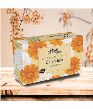Mirah Belle - Organic Coconut Milk, Calendula Healing Soap 125gm -For Infection Prone Skin, Anti-Acne- Handmade Soap