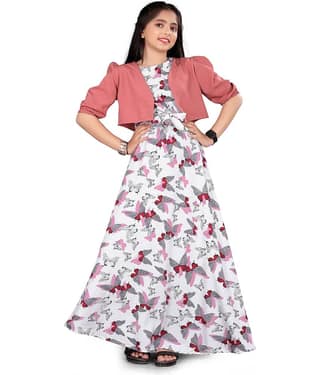 Aarya Creation Crepe Fit And Flare Dress For Girls ( Pack of 1 , Red )