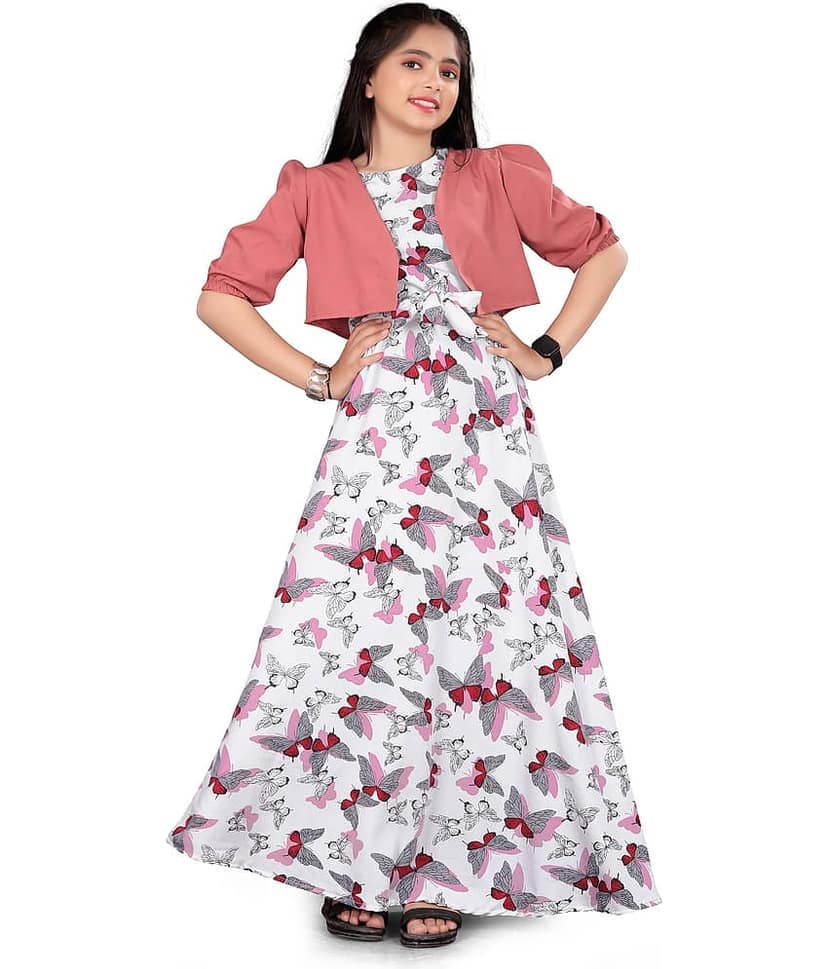 Aarya Creation Crepe Fit And Flare Dress For Girls ( Pack of 1 , Red )