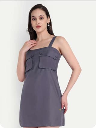 Women's Sleeveless Solid A-Line Dress with Square Neck and Back Button Detail