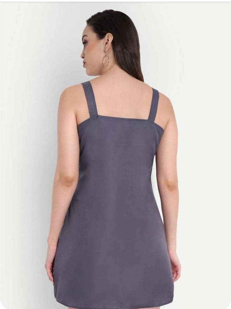 Women's Sleeveless Solid A-Line Dress with Square Neck and Back Button Detail view 3
