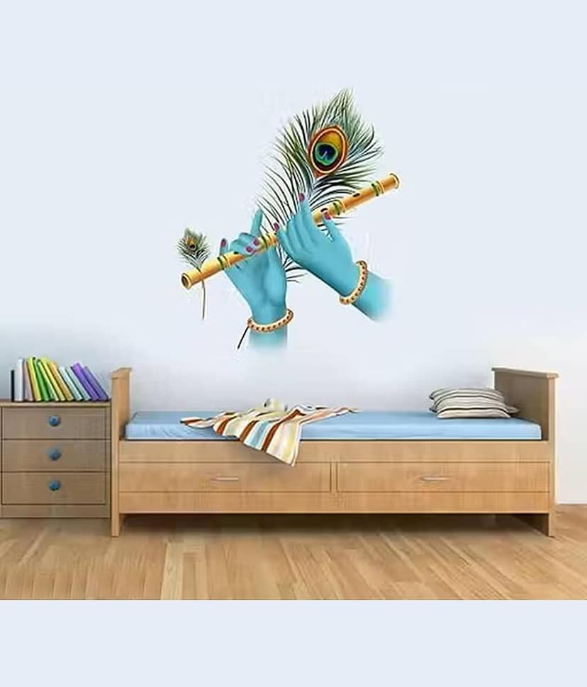 Krishna Flute in Hands Vinyl Wall Sticker for Living Room Self Adhesive Sticker (Pack of 1)