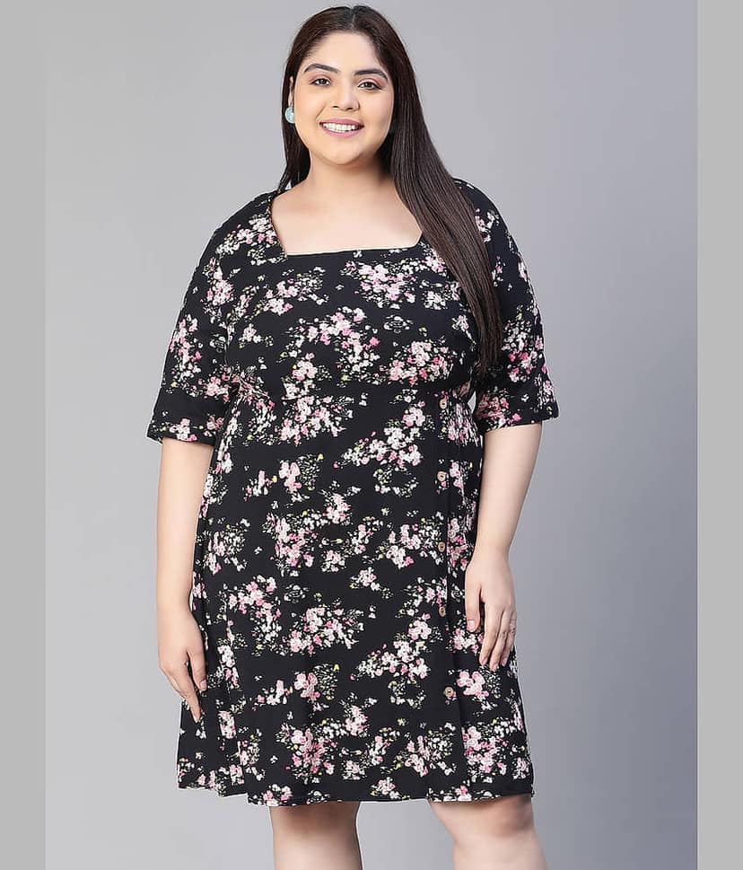Oxolloxo Women Polyester Printed A-line Dress ( Black )