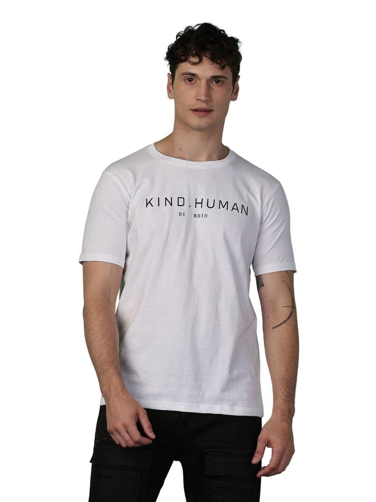 Cotton White Kind Human T-Shirt
