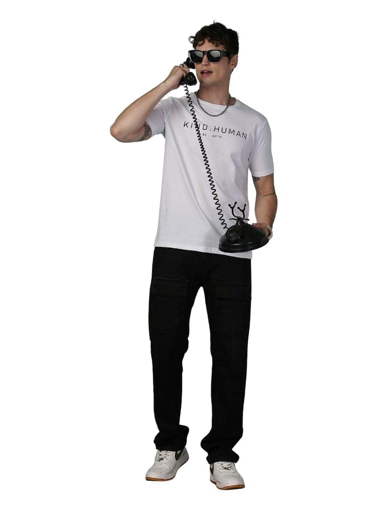 Cotton White Kind Human T-Shirt view 4