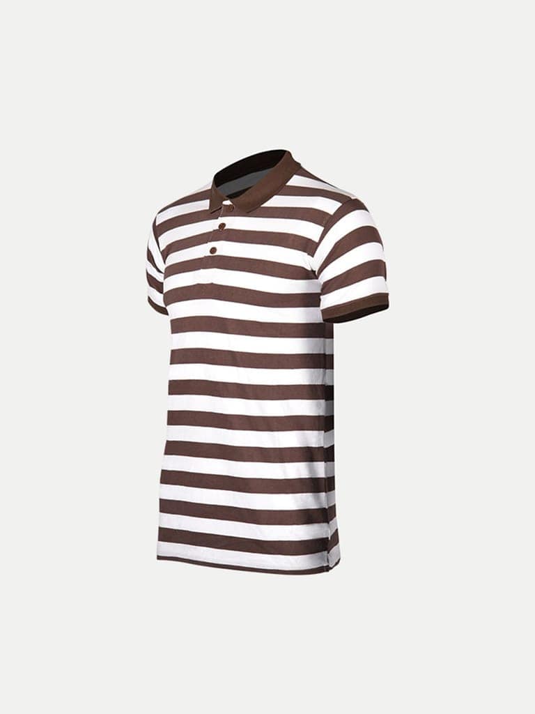 Mens Brown Fashion Striped Cotton Polo T-shirt view 2