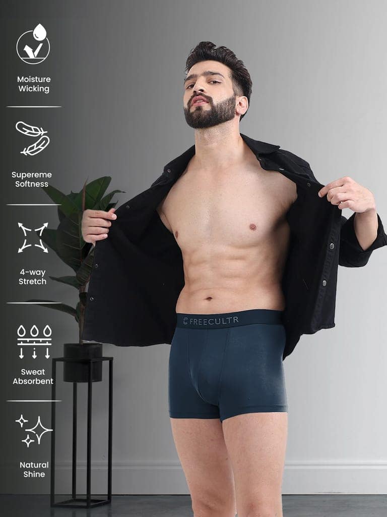 Freecultr Men's Underwear Anti Bacterial Micromodal Airsoft Trunk - Non Itch No Chaffing Sweat Proof - Pack of 1-Space Blue view 3