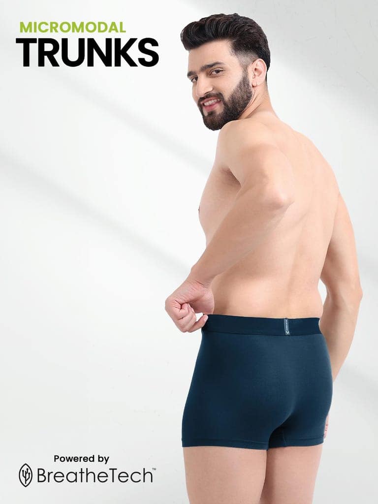 Freecultr Men's Underwear Anti Bacterial Micromodal Airsoft Trunk - Non Itch No Chaffing Sweat Proof - Pack of 1-Space Blue view 4