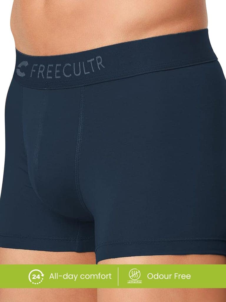 Freecultr Men's Underwear Anti Bacterial Micromodal Airsoft Trunk - Non Itch No Chaffing Sweat Proof - Pack of 1-Space Blue view 6