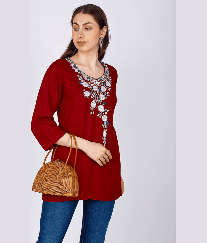 Sufiana Women's Rayon Tunic ( Maroon ) view 2