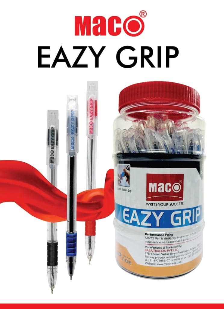 Maco Eazy Grip Ballpoint Pens Jar of 50 |Special Rubber Grip for a Comfortable Writing Experience| Pack of 50 (Ink- Blue )