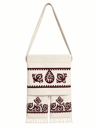 Stylish Unisex Applique Work Bag - 13x10 Inches, Crafted with Acrylic & Pashmina Wool Thread