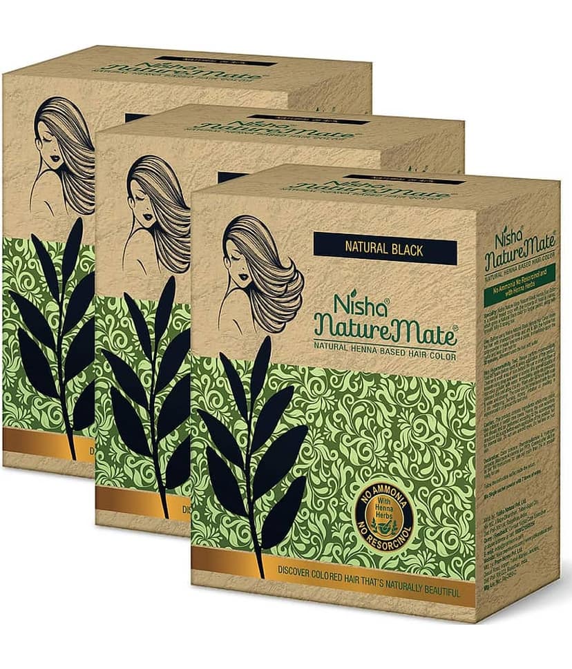 Nisha Nature Mate Henna Based Hair Colour Original Black 60gm Pack of 3, No Ammonia, No Resorcinol, 100% Grey Coverage